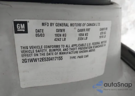 2003 Chevrolet Monte Carlo Ls from USA, damaged, VIN 2G1WW12E539417155